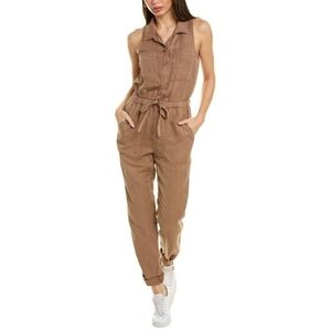 Bella Dahl Sierra Linen Blend Sleeveless Jumpsuit POCKETS Mocha Large